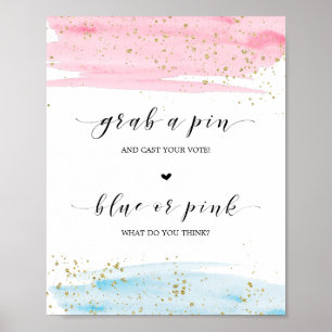 Watercolor Blue or Pink Gender Reveal Grab A Pin Poster