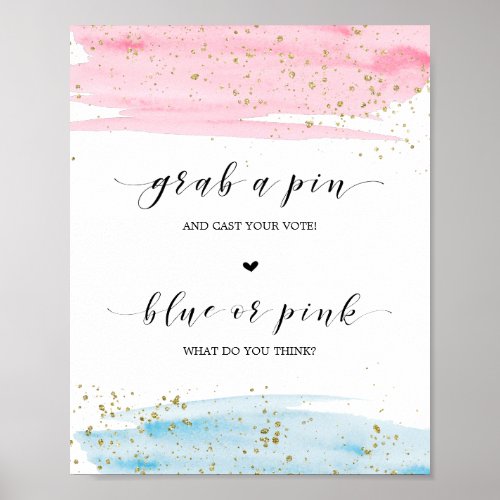 Watercolor Blue or Pink Gender Reveal Grab A Pin Poster