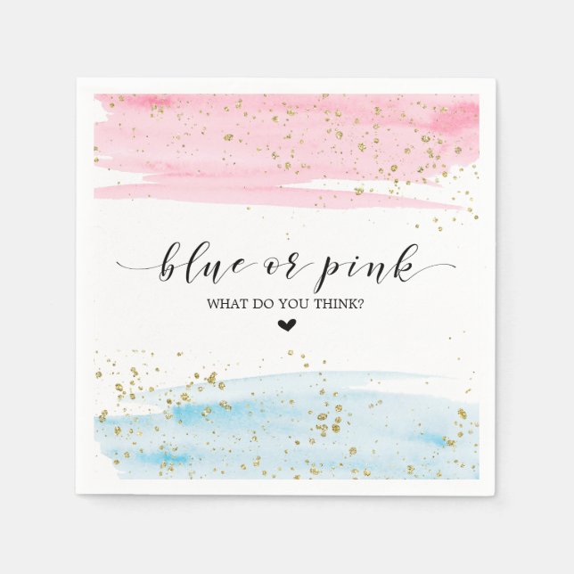 Watercolor Blue or Pink Gender Reveal Napkins (Front)