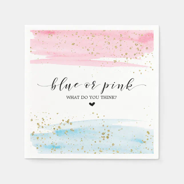 Watercolor Blue or Pink Gender Reveal Napkins