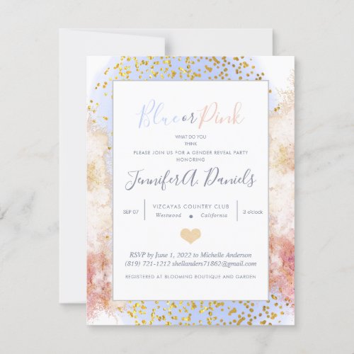 Watercolor Blue or Pink Gender Reveal Party Invitation