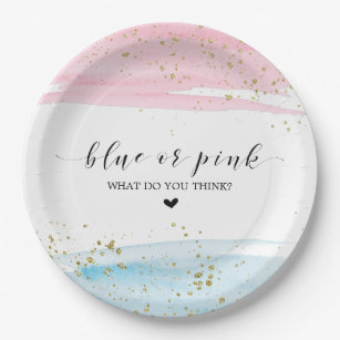 Watercolor Blue or Pink Gender Reveal Party Paper Plates