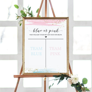 Watercolor Blue Or Pink Gender Reveal Vote Poster by SweetLittlePaperCo at Zazzle