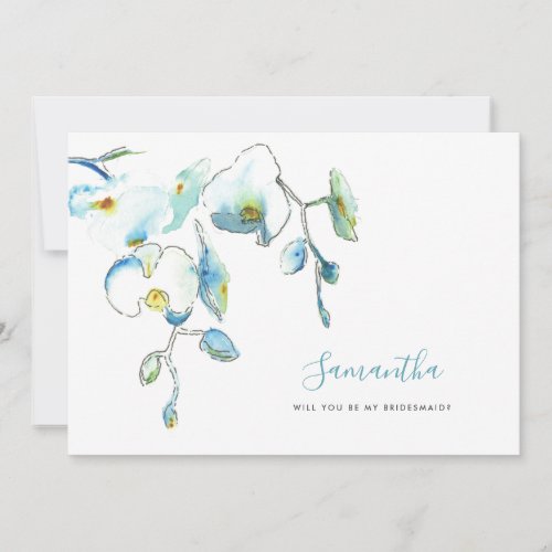 Watercolor Blue Orchids Bridesmaid Cards