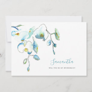 Watercolor Blue Orchids Bridesmaid Proposal Cards