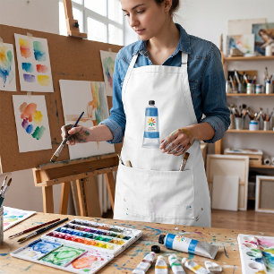 Watercolor Blue Paint Tube Illustration Adult Apron