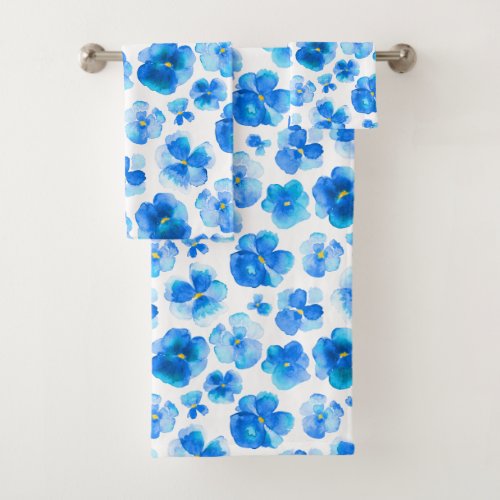 Watercolor blue pansies violas towels