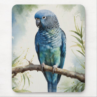 Watercolor Blue Parakeet Eucalyptus Tree Mouse Pad