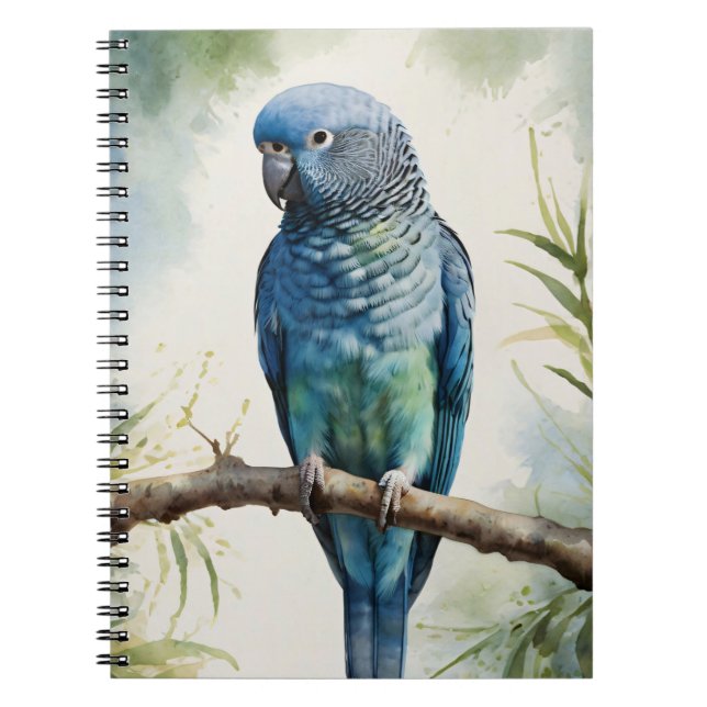 Watercolor Blue Parakeet Eucalyptus Tree Notebook (Front)