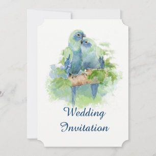 Watercolor Blue Parrot Tropical Bird Wedding Invitation