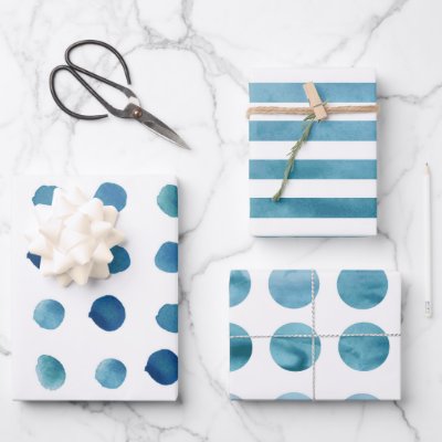 Watercolor Blue Patterns Wrapping Paper Sheets