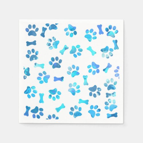 Watercolor Blue Paw Prints Birthday Napkins