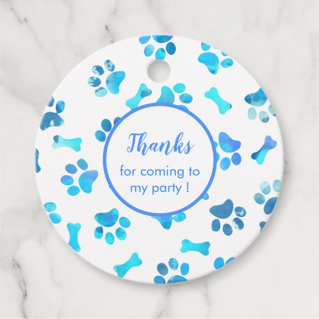 Watercolor Blue Paw Prints Favor Tags (Front)