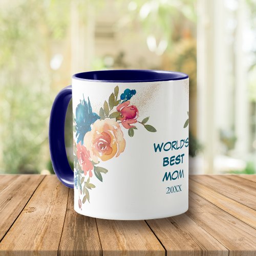 Watercolor Blue Peach Roses Mom Mug