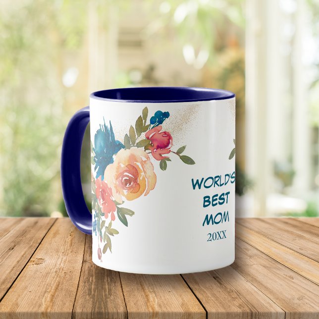 Watercolor Blue Peach Roses Mom Mug (Creator Uploaded)