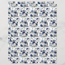 Watercolor Blue Peonies Scrapbook Paper