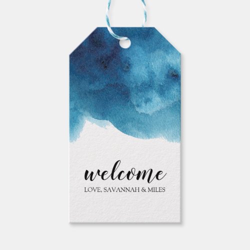 Watercolor Blue Personalized Wedding Welcome Tags