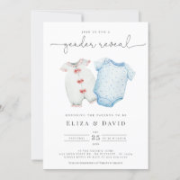 Watercolor Blue Pink Baby Clothes Gender Reveal Invitation