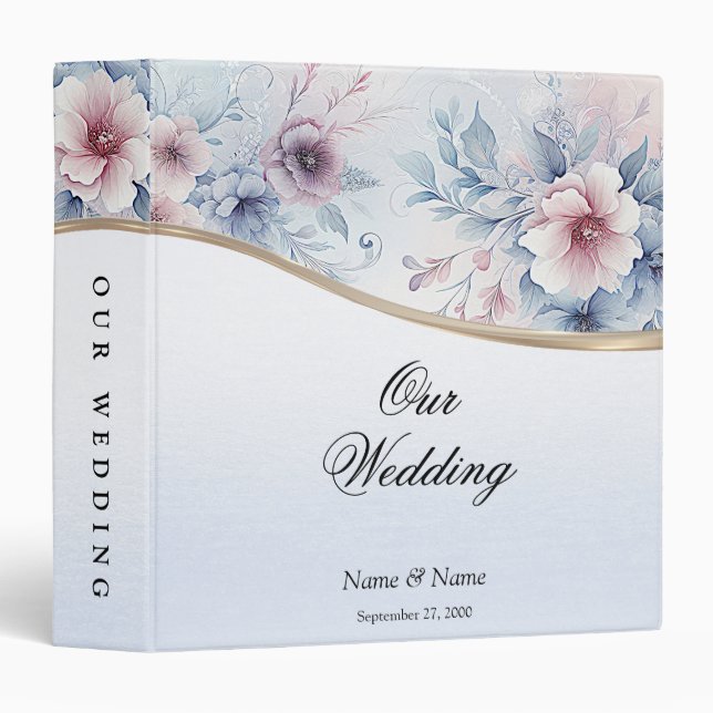 Watercolor Blue Pink Floral Album Binder (Front/Spine)