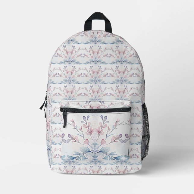 Watercolor Blue Pink Floral Backpack Cut Sew Bag (Front)