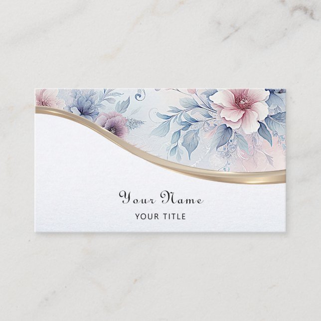 Watercolor Blue Pink Floral Business Card (Front)