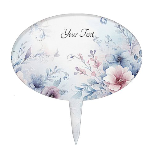 Watercolor Blue Pink Floral Cake Topper