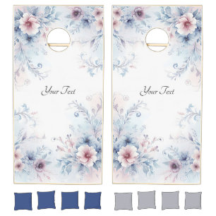 Watercolor Blue Pink Floral Cornhole Set