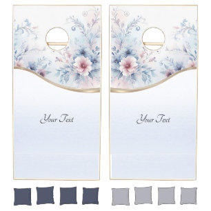 Watercolor Blue Pink Floral Cornhole Set