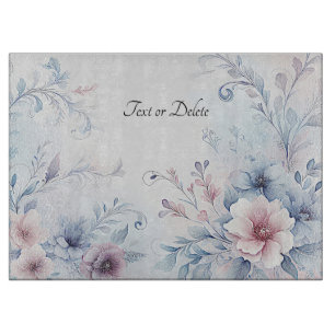Watercolor Blue Pink Floral Cutting Board