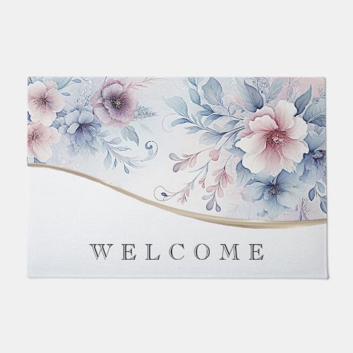 Watercolor Blue Pink Floral Doormat