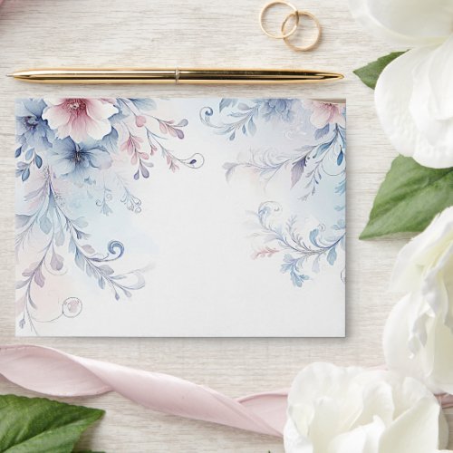 Watercolor Blue Pink Floral Envelope