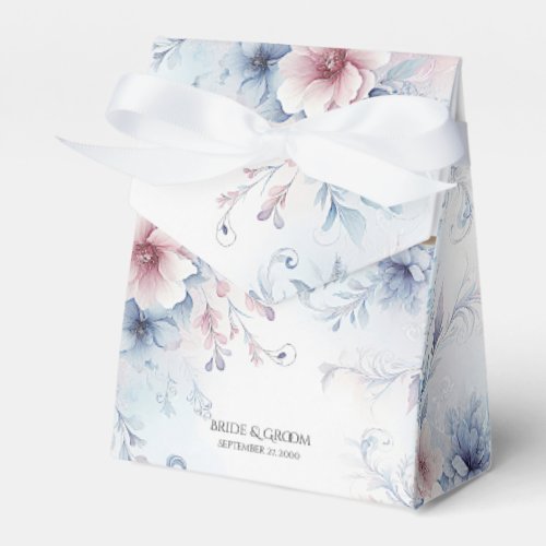 Watercolor Blue Pink Floral Favor Box