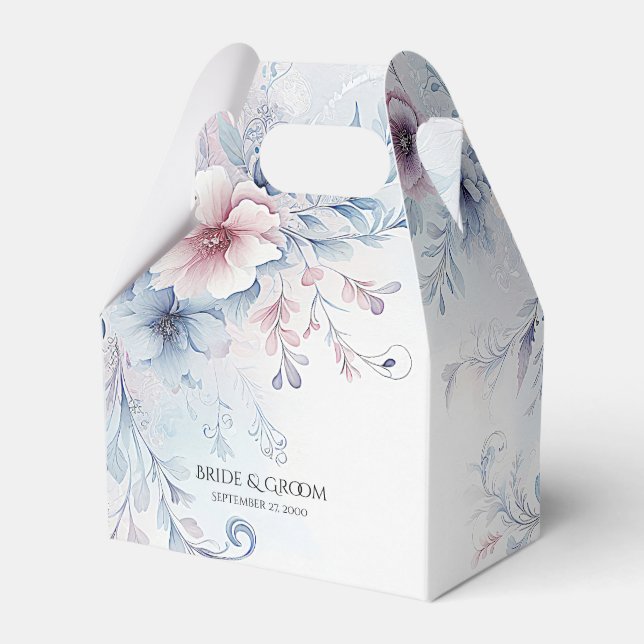 Watercolor Blue Pink Floral Favor Box (Front Side)