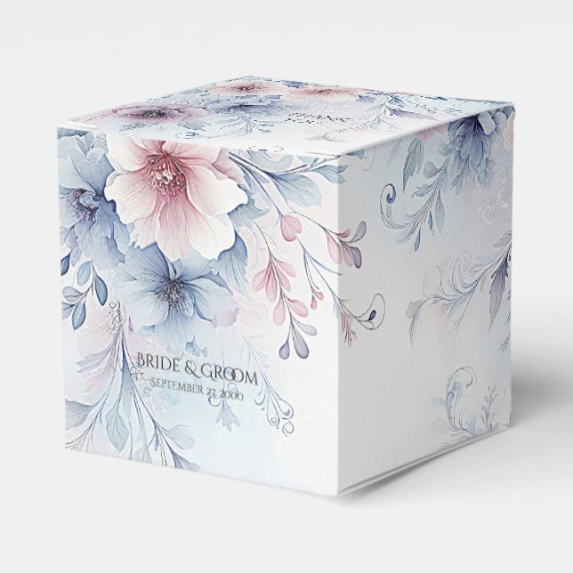 Watercolor Blue Pink Floral Favor Box (Front Side)