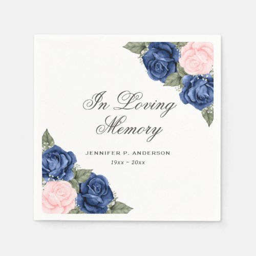 Watercolor Blue Pink Floral Funeral Memorial Napkins