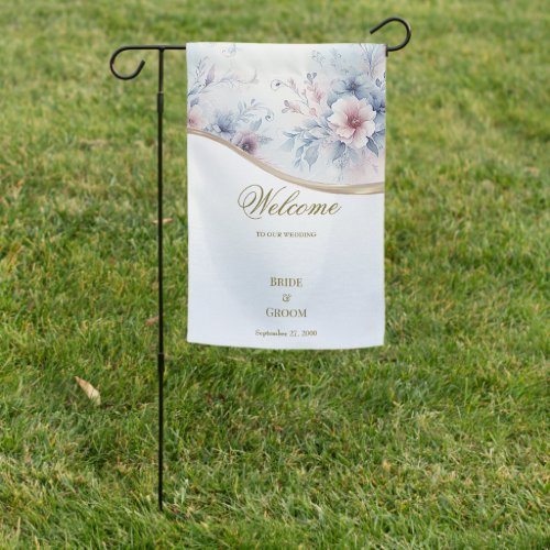 Watercolor Blue Pink Floral Garden Flag