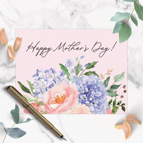 Watercolor Blue Pink Floral Happy Mother Day Postcard