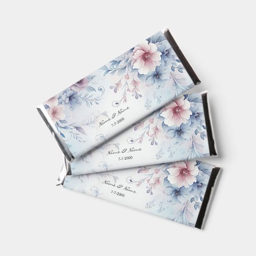 Watercolor Blue Pink Floral Hershey Bar Favors