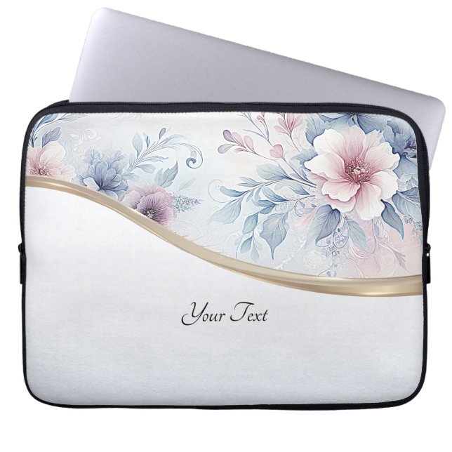 Watercolor Blue Pink Floral Laptop Sleeve (Front)