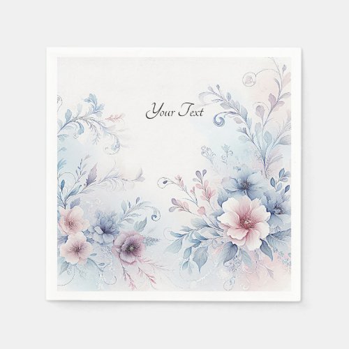 Watercolor Blue Pink Floral Napkins