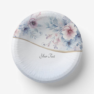 Watercolor Blue Pink Floral Paper Bowls
