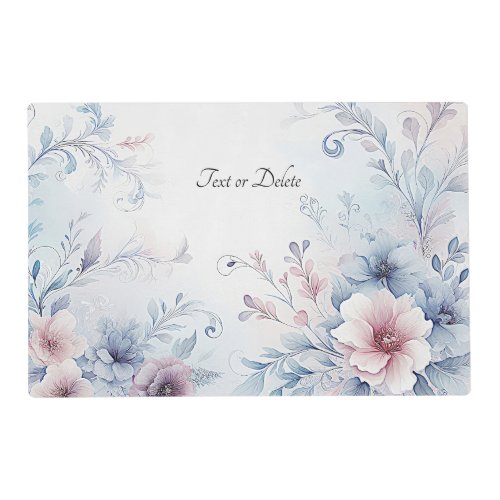 Watercolor Blue Pink Floral Paper Placemat