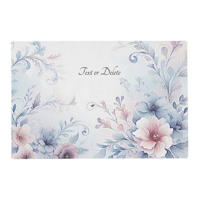 Watercolor Blue Pink Floral Paper Placemat (Front)