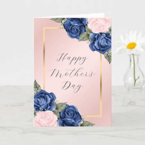Watercolor Blue Pink Floral Photo Mothers Day Card