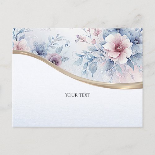 Watercolor Blue Pink Floral Postcard