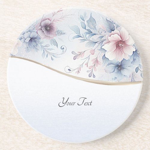 Watercolor Blue Pink Floral Sandstone Coaster