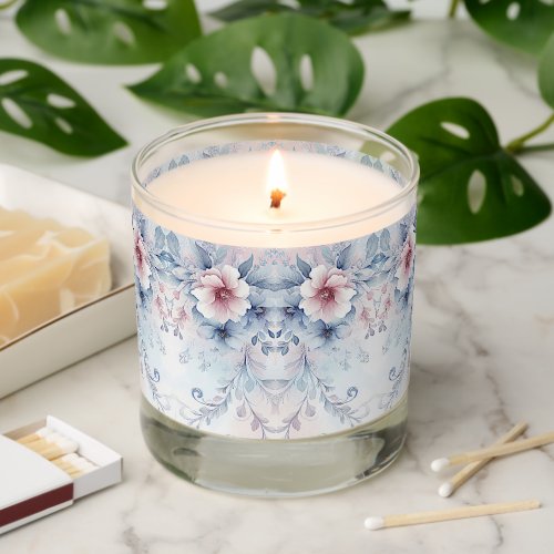 Watercolor Blue Pink Floral Scented Jar Candle