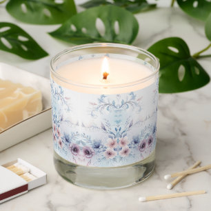 Watercolor Blue Pink Floral Scented Jar Candle