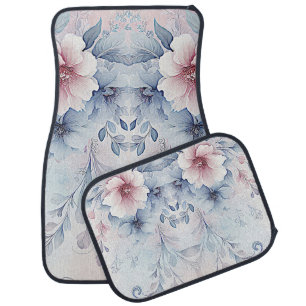 Watercolor Blue Pink Floral Set of Car Mats