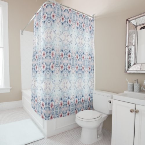 Watercolor Blue Pink Floral Shower Curtain